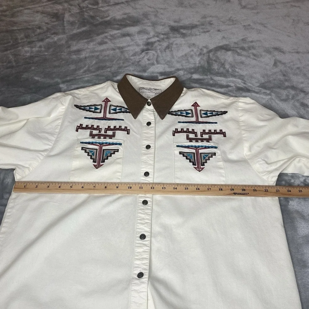 Vintage Panhandle Slim Western Shirt Women Large Cotton‎ Embroidered Aztec